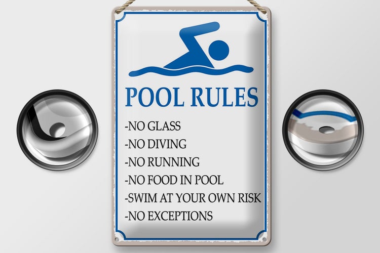 Blechschild Spruch 20x30cm Pool Rules No glass no diving