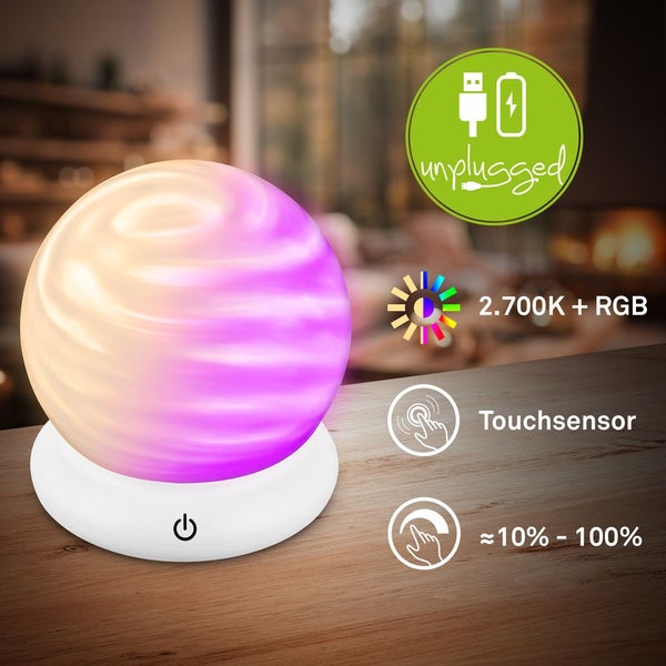 Briloner LED Tischlampe Kabellos Ø15x16,5cm Rund 40lm 2700K Warmweiß RGB Dimmbar Weiß