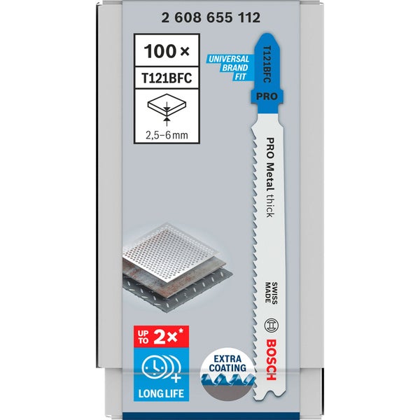 Bosch Stichsägeblatt T121BFC zum Sägen von Metall mit einer Materialstärke von 2,5 bis 6 Millimeter