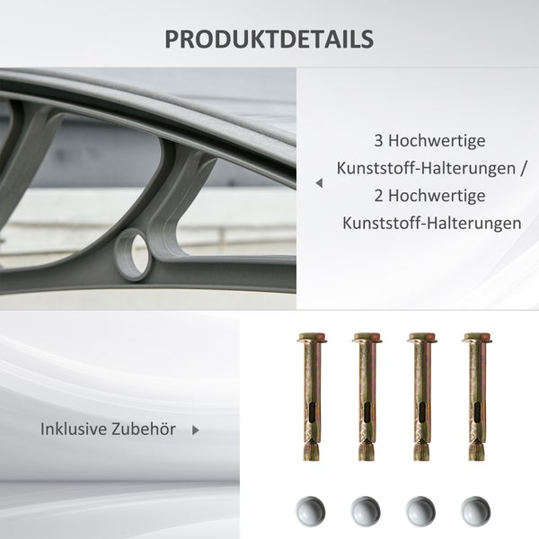 Outsunny Vordach für Haustür 100 x 75 cm Pultbogenvordach Überdachung aus Aluminium und Polycarbonat Pultvordach mit UV Schutz Haustürvordach für Balkon, Sonnenschutz, Regenschutz, Silber