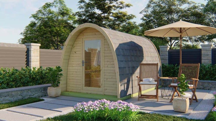 FinnTherm POD-Sauna Thorge Gartensauna aus Holz, Sauna mit 42 mm Wandstärke, Außensauna