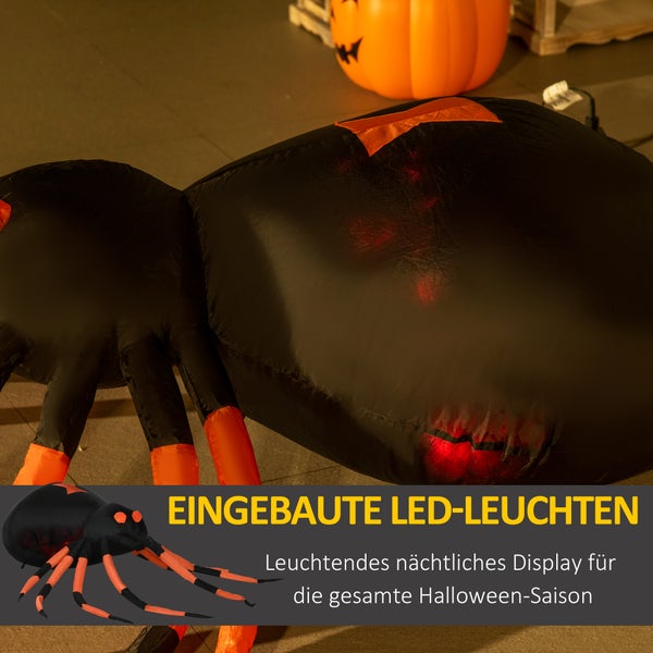 Outsunny 43 cm Aufblasbare Halloweendeko Große Spinne mit LED-Beleuchtung Halloween-Dekoration Horror inkl. Gebläse Halloween Deko Wasserdicht Indoor Outdoor IP44 Polyester