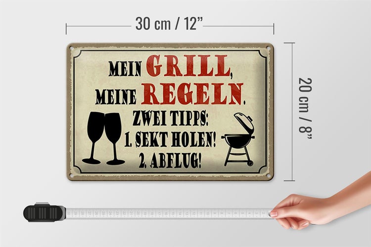 Blechschild Spruch 30x20cm mein Grill meine Regeln 2 Tipps