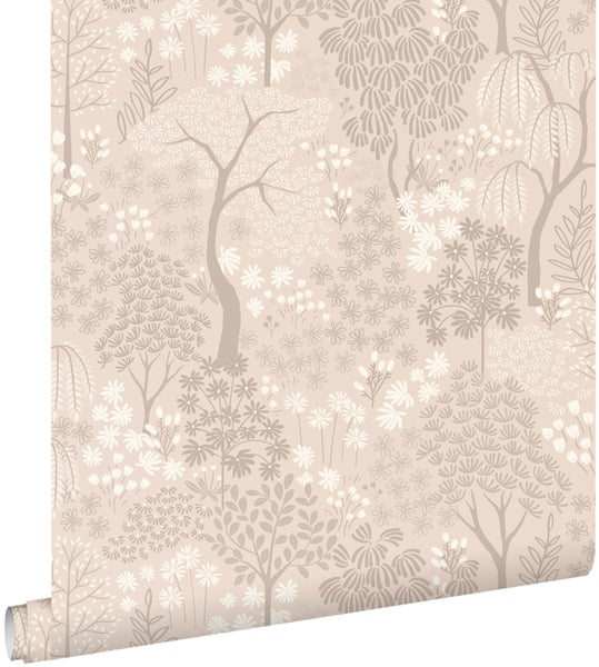 ESTAhome Tapete Bäumen und Blumen Beige - 50 x 900 cm - 131648