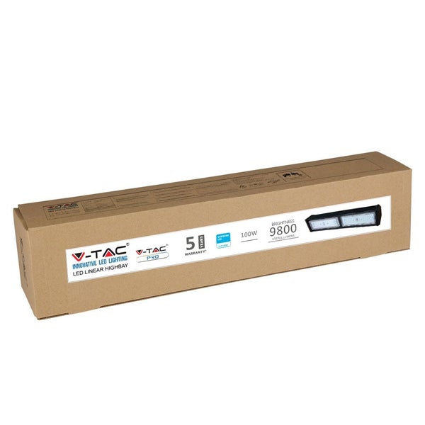 Verpackung einer V-TAC LED Linear Highbay Leuchte mit 5 Jahren Garantie