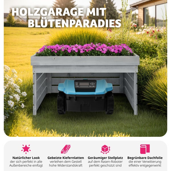 Rasenmäher-Roboter-Garage  tectake Hortus  84 x 78 x 46 cm  gebeizte Kiefernlatten, wetterfest grau