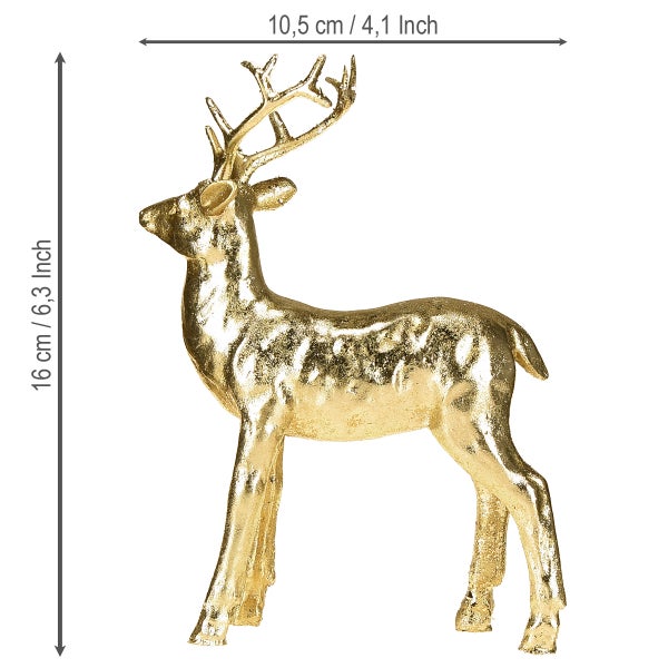 Dekorativer goldfarbener Hirsch, 16 cm hoch und 10,5 cm breit