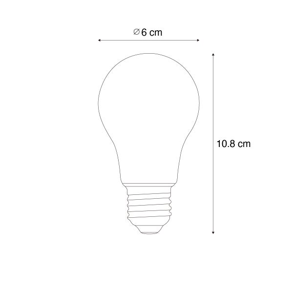 Technische Zeichnung einer Glühbirne mit den Maßen Durchmesser 6 Zentimeter und Höhe 10,8 Zentimeter.