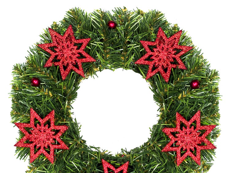 LAALU Weihnachtskranz künstlich dekoriert grün RED STAR 30 cm für Tisch und hängen