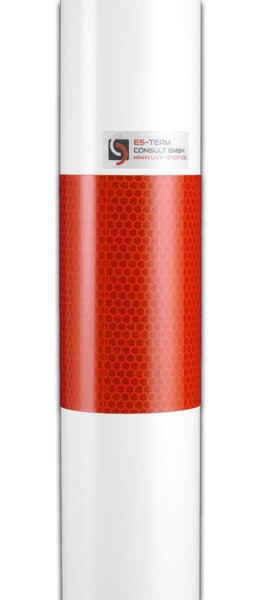 Kettenpfosten Absperrpoller 2 Stück Sperrpfostenset pulverbeschichtet weiß rot Ø60,3 mm 800 mm hoch mit Fußplatte zum Aufdübeln / Pfosten mit 5m Kette (Kunststoff 8mm) und Ösen