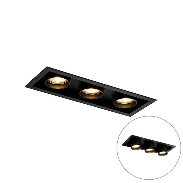 Schwarzer rechteckiger Einbaustrahler mit drei Lichtquellen.