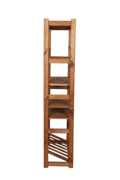 PROREGAL Getränkekistenregal SPREEWALD HxBxT 163x70x33cm 1 Ebene für Kisten + 5 Ablagen Massives Kiefernholz Braun geölt