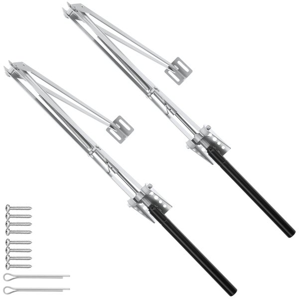 Automatischer Fensteröffner für Gewächshäuser, Set mit zwei Mechanismen aus Metall, schwarzen Zylindern, acht Schrauben und zwei Splinten.