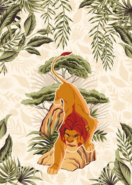 Illustration eines Löwen in einer Dschungelartigen Umgebung