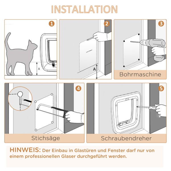 PawHut Haustiertüre, 30B x 29H x 10T cm, PC, Weiß