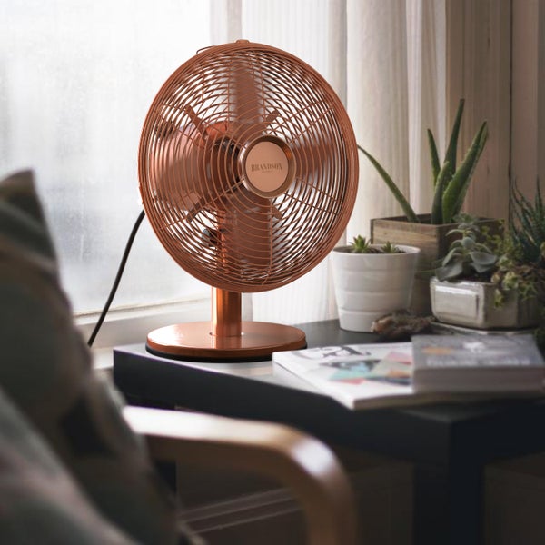 Brandson Tischventilator, Ventilator mit 3 Leistungsstufen, mobiler Lüfter im Retro Design, Zuschaltbare 80° Oszillation, Neigungswinkel ca. 40°