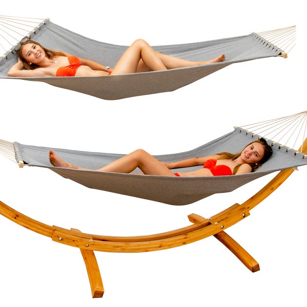 AMANKA XXL Hängematte mit Gestell - 325 cm Hängemattengestell Outdoor Holz - Hängematte Grau Outdoor Stabhängematte mit Gestell -  Hängematte für 2 - Hängematten Ständer Holz Hängematte Zwei Personen