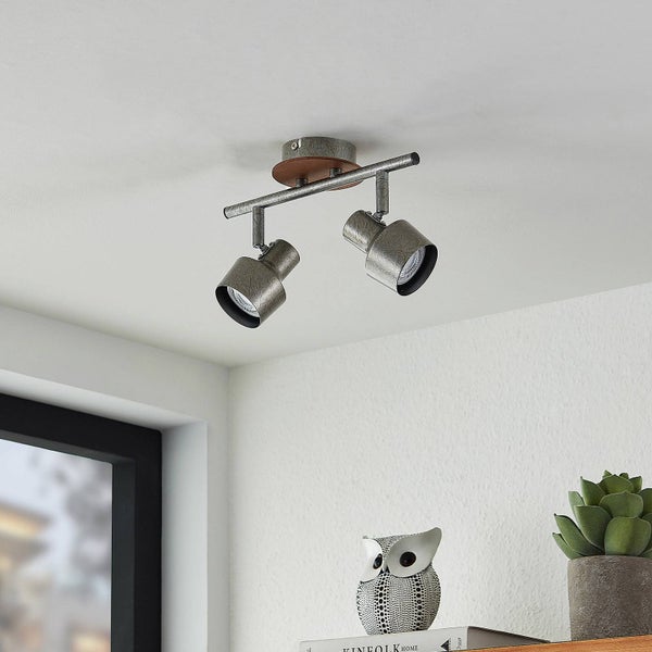 Lindby Strahler Sanem (Landhaus, Vintage Rustikal) in Alu aus Metall (2 flammig GU10) - Deckenlampe Deckenleuchte Lampe Spot Wohnzimmerleuchte