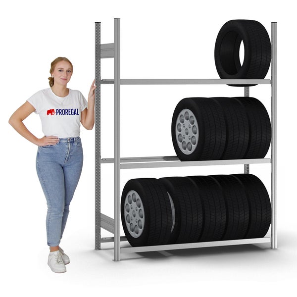 PROREGAL Reifenregal Stecksystem T-Profil Grundregal HxBxT 200 x 150 x 40 cm 3 Ebenen Fachlast 150 kg Verzinkt