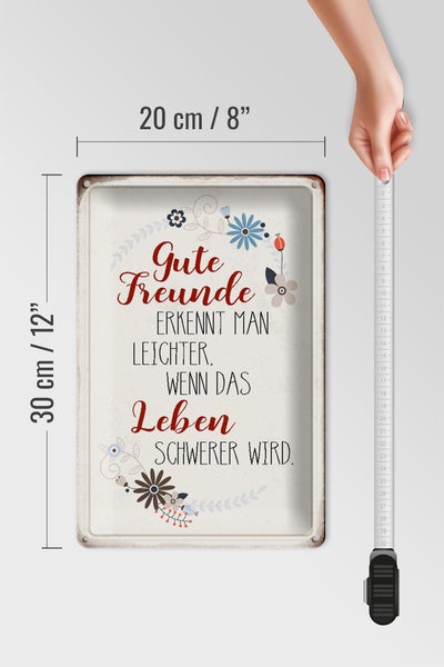 Blechschild Spruch 20x30cm gute Freunde erkennt Schild