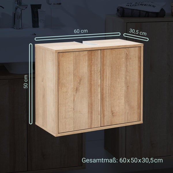 FACKELMANN FINN Badmöbel Set 3 Teile / Waschbecken / Waschbeckenunterschrank / 4 Holzfüße / Badschrank mit Push-to-Open / Korpus & Front: Braun hell / Rahmendekor & Füße: Braun hell / Breite: 60 cm