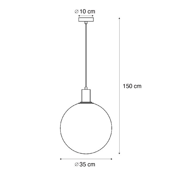 Technische Zeichnung einer Hängeleuchte mit den Maßen 150 cm Höhe und 35 cm Durchmesser
