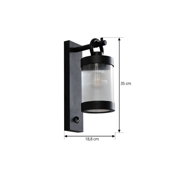 Lindby Wandleuchte außen Yrene mit Bewegungsmelder (spritzwassergeschützt (Modern) in Schwarz aus Aluminium (1 flammig, E27) - Wandlampe für Außenwand/Hauswand Haus Terrasse und Balkon