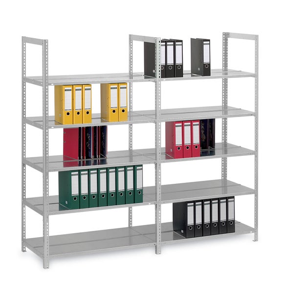PROREGAL Aktenregal Schraubsystem Grundregal HxBxT 185 x 75 x 60 cm 5 Ebenen Fachlast 90 kg Ohne Deckboden Beidseitig Nutzbar Verzinkt