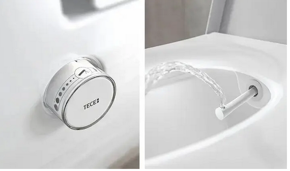 Nahaufnahme einer Toilette mit Duschfunktion und TECE Logo