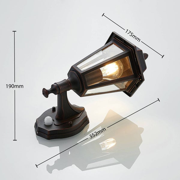 Lindby Wandlampe aussen mit Bewegungsmelder, Aussenwandleuchte Laterne IP44 Wandleuchte Finish schwarz rost Außenbeleuchtung Wand für Hof Garten Terrasse Balkon Haus