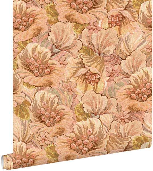 ESTAhome Tapete Blumenmuster Hellbraun, Beige und Gelb - 50 x 900 cm - 131292