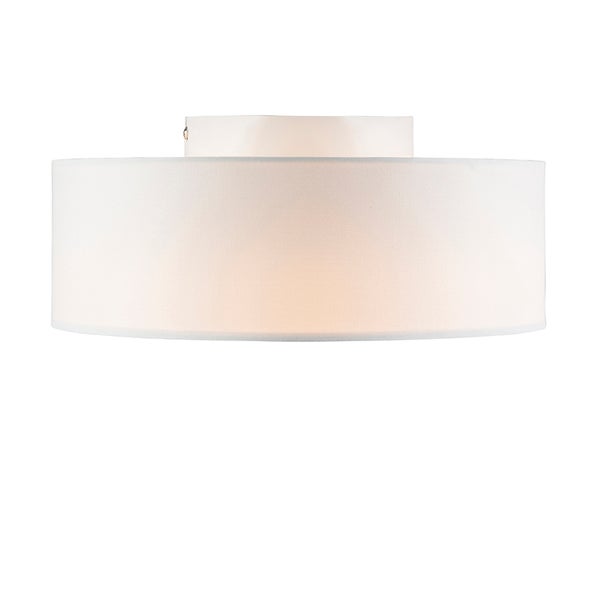 Runde Deckenleuchte mit einem Lampenschirm aus weißem Textil.