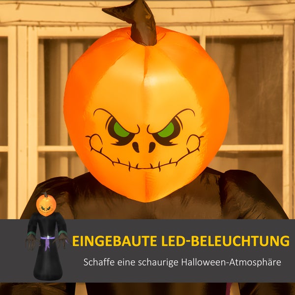 HOMCOM Halloween-Kürbis mit 2 LED-Lichtern, L110 x B66 x H210 cm, Polyestergewebe, Orange und Schwarz