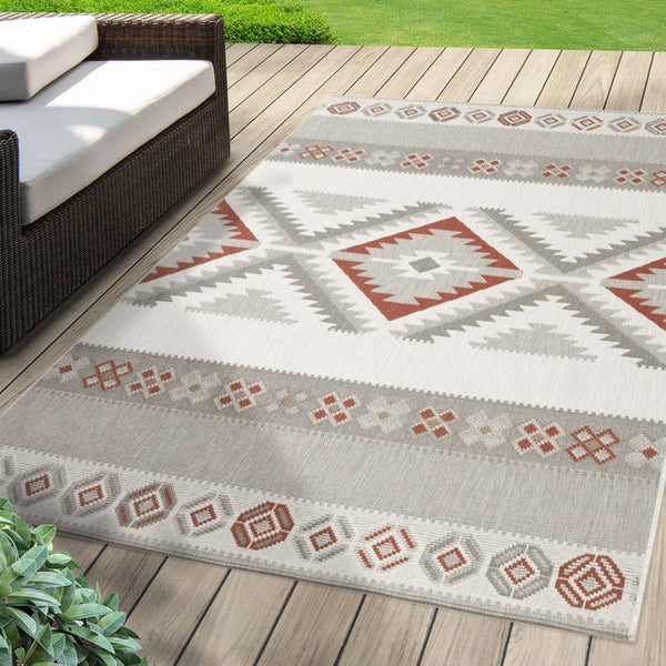 FLOORDIREKT Outdoorteppich - Wetterbeständiger Außenteppich - Karo - Rot - 120 x 170 cm