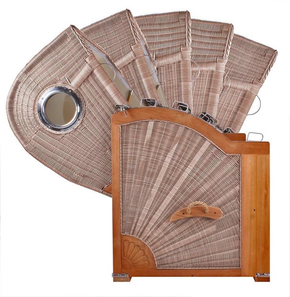 Strandkorb Westerland XXL Teak Bullauge PE shell Dessin 518