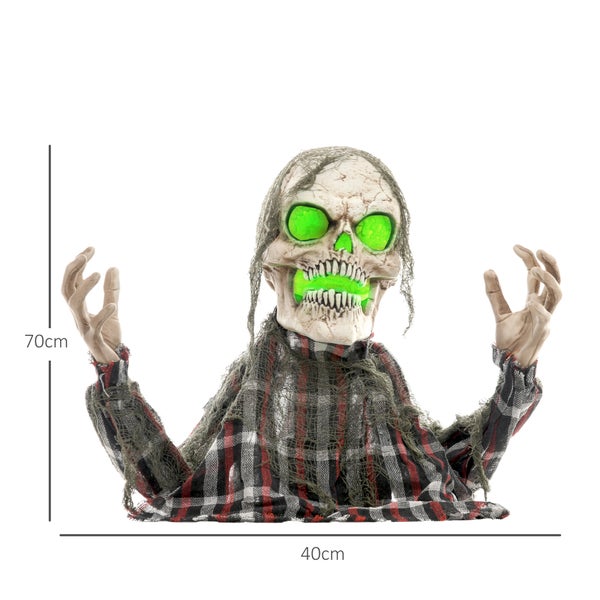 HOMCOM 70cm Halloween Dekoration Skelett Halbkörper Figur mit LED-Lichter, Soundfunktion, Haustür Deko mit verstellbare Arme, Halloween Horror Ornamente für Halloween Party