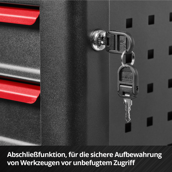 Original Einhell Werkstattwagen leer (6 Schubladen, Interlock-System, kugelgelagerte Führungsschienen, belastbar bis 135 kg, mobil mit Feststellrollen)