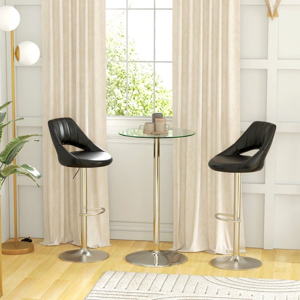 HOMCOM Stehtisch Bartisch Esstisch für 2 Personen Bistrotisch mit Tischplatte aus Hartglas, Küchentisch für Küche, Esszimmer, Stahl, Transparent, Ø60 x 102 cm