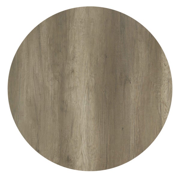 Runde Tischplatte aus Holz mit Maserung.