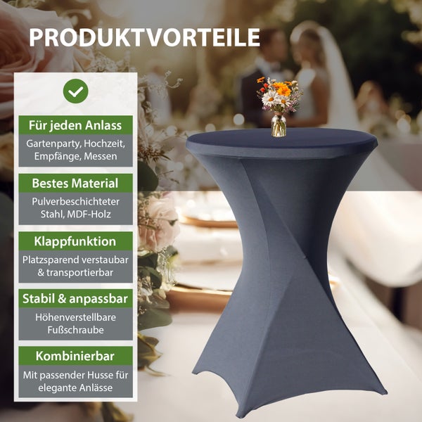 Set Stehtisch klappbar Ø 80 cm in Weiß & Husse Anthrazit bügelfrei für Gastrotisch Bistrotisch