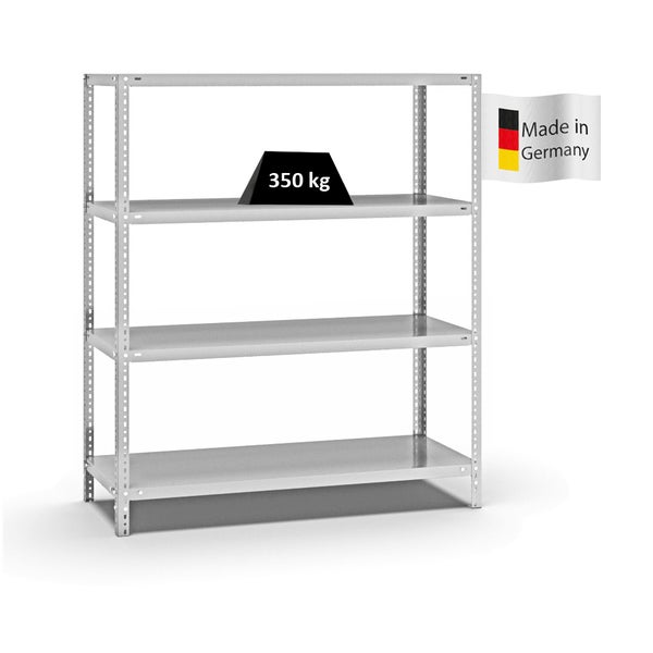 PROREGAL Fachbodenregal Schraubsystem Heavy-Duty Grundregal HxBxT 150 x 130 x 50 cm 4 Ebenen Fachlast 350 kg Beidseitig Nutzbar Lichtgrau