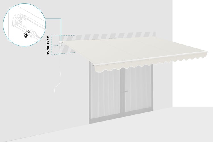 Markise mit Montageanleitung und Maßangaben zur Installation