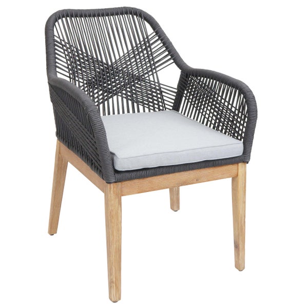 Gartensessel mit Armlehne, Seilbespannung und Sitzkissen