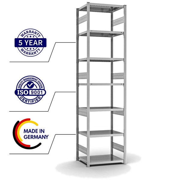 PROREGAL Fachbodenregal Stecksystem T-Profil Heavy-Duty Grundregal HxBxT 300 x 75 x 50 cm 7 Ebenen Fachlast 330 kg Beidseitig Nutzbar Verzinkt