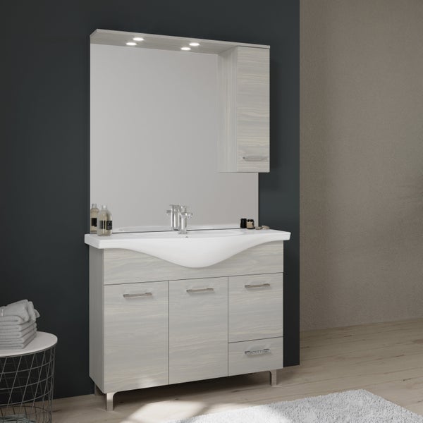 Bodenstehends Badmöbelset mit Beleuchtung und Hängeschrank, 106 cm | Rimini