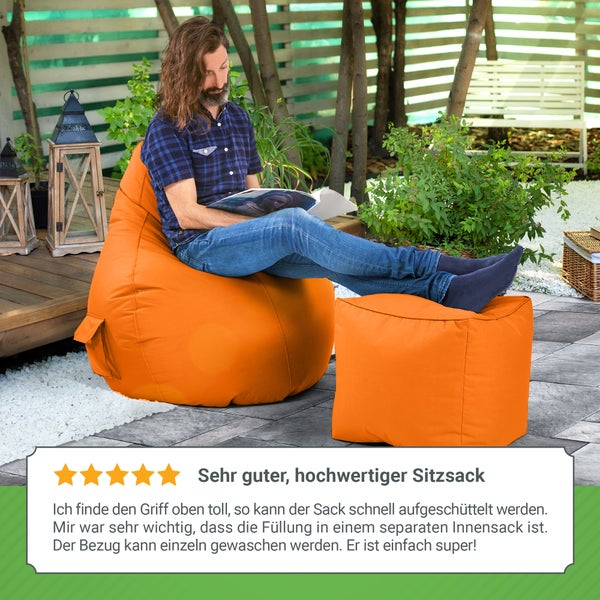 Green Bean Sitzsack mit Rückenlehne 80x70x90cm - Gaming Chair mit 230L Füllung Kuschelig Weich Waschbar - Bean Bag Bodenkissen Lounge Chair Sitzhocker Relax-Sessel Gamer Gamingstuhl Orange
