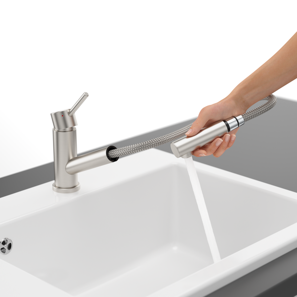 Villeroy & Boch Küchenarmatur Como Shower, Hochdruck-Armatur, ausziehbare Brause, wassersparend, Edelstahl massiv