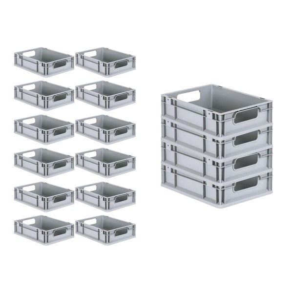 PROREGAL Spar Set 16x Eurobox Nextgen Economy Mit Auflagedeckel & 4x Schiebeschnappverschlüsse Schwarz Griffe Offen HxBxT 12 x 30 x 40 cm 11 Liter