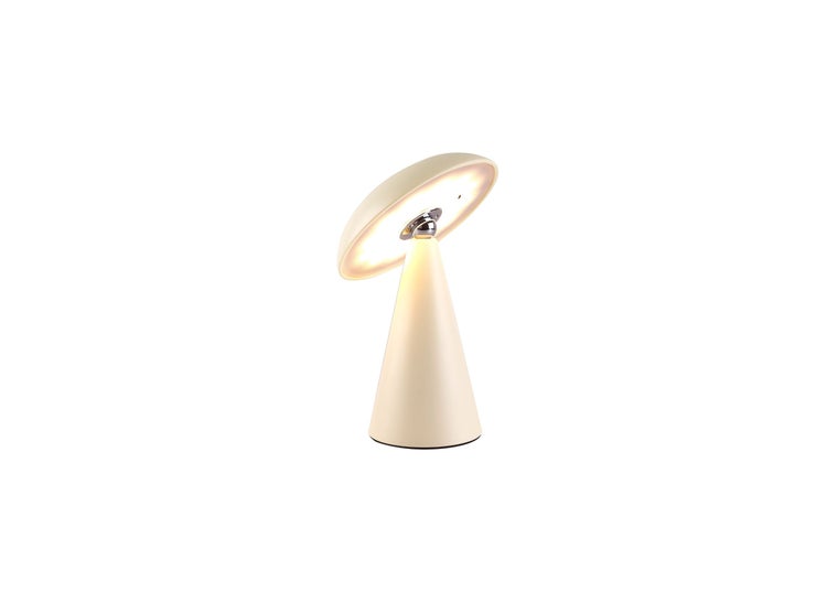 Moderne LED Tischleuchte in Pilzform mit kegelförmigem Fuß und verstellbarem Leuchtenkopf.