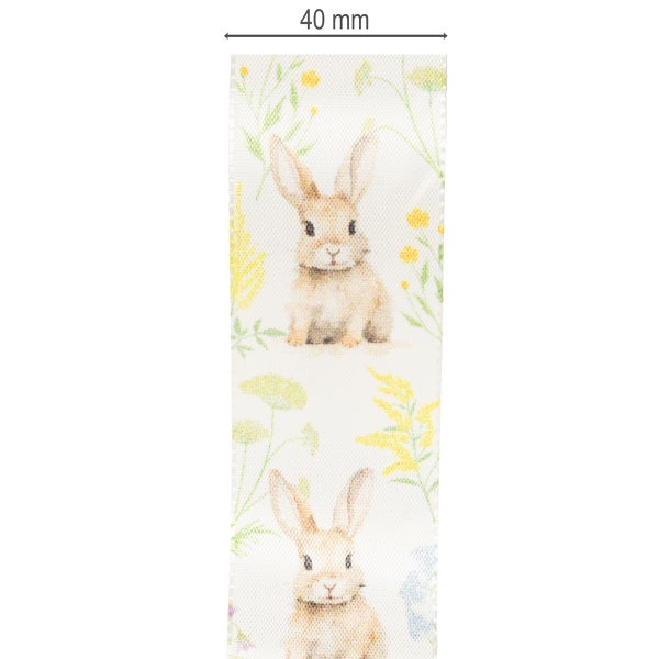 Dekoband mit Hasen und Blumenmuster, Breite 40 mm
